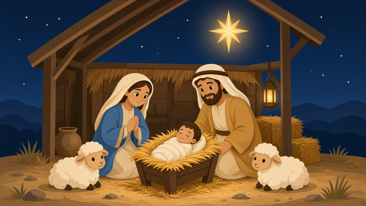 Style 2 sample: flat modern vector nativity scene